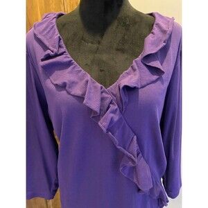 Karen Scott Blouse Womens Top Plus Size 2X Purple Casual Stretch Ruffle Front